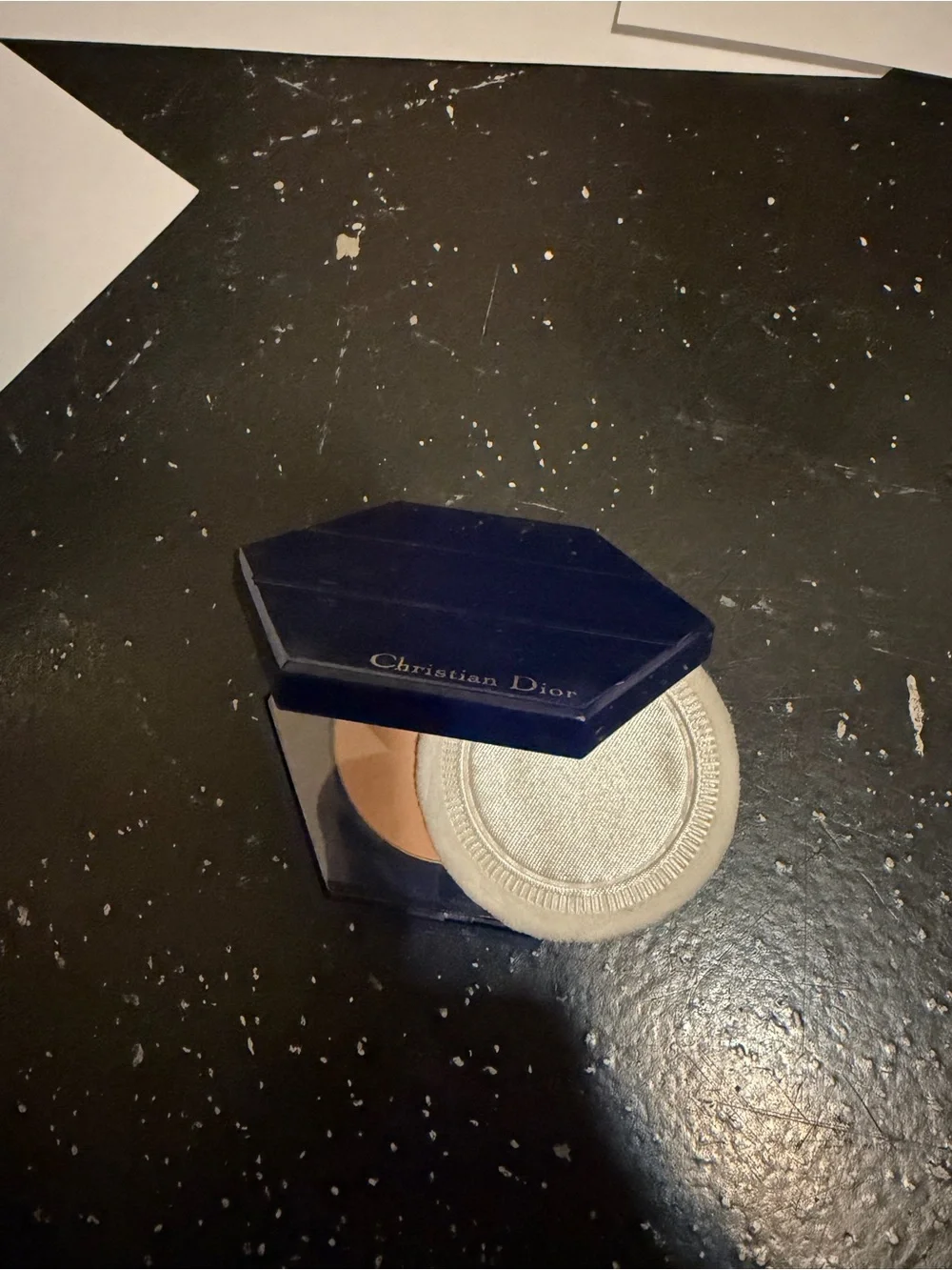 Dior Compact Pressed Powder in Navy Case with Beige Puff